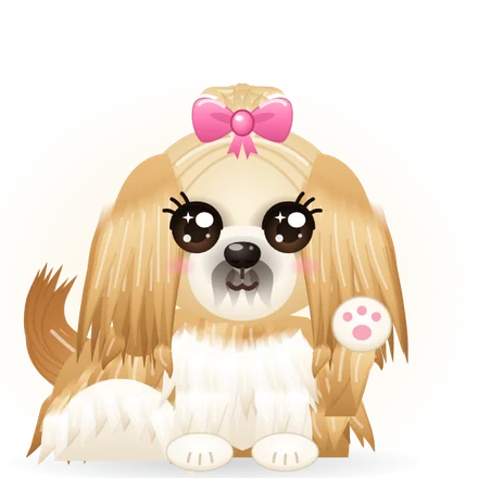 Lola, a smiling shih tzu mascot, waving